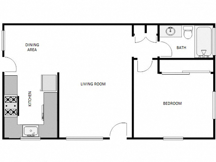 Floor plan for 1 bed, 1 bath, 560 sqft